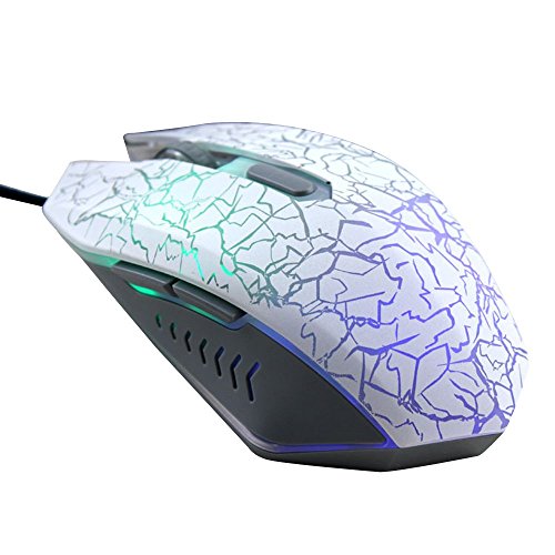 Cuitan 2400 DPI USB Wired Optical Gaming Mouse For Computer Desktop Laptop Notebook PC, 6 Buttons, 800/1200/1600/2400 DPI Adjustable, Mouse With Colorful Breathing Light For Gaming Enthusiasts - White