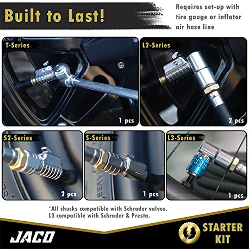 JACO Lightning Tire Air Chuck Kit (Set of 7) Open Flow, 1/4" FNPT