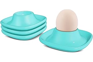 Flexzion Soft Boiled Egg Holder Set - 4-Piece Blue Ceramic Egg Cup, Stackable Egg Coddler Cups with Base for Serving, Breakfa