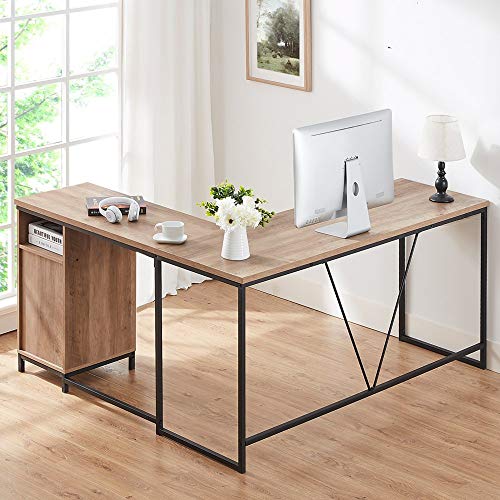 HSH L Shaped Computer Desk, Metal and Wood Rustic Corner Desk