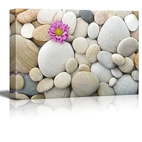 Canvas Prints Wall Art - Zen Pebble Stones with Pink Carnation | Modern Wall Decor/Home Decoration Stretched Gallery Canvas Wrap Giclee Print. Ready to Hang - 12" x 18"