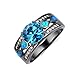 JunXin Brilliant Round Cut 8MM Aquamarine Blue Topaz Ring Blue Fire Opal for Women Size6/7/8/9(9)