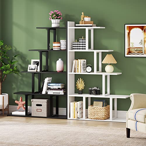 Tribesigns 5Tier Bookshelf, Black Ladder Corner Bookshelf Stepped