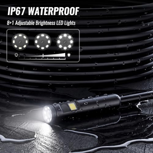 WORKPRO Cámara Endoscópica 1080P HD, Pantalla IPS 4,3", Boroscopio Digital Industrial con Tarjeta TF 32 GB, 8+1 LEDs, Cable Semirrígido 5M, IP67 para Inspección de Tuberías y Automóvil