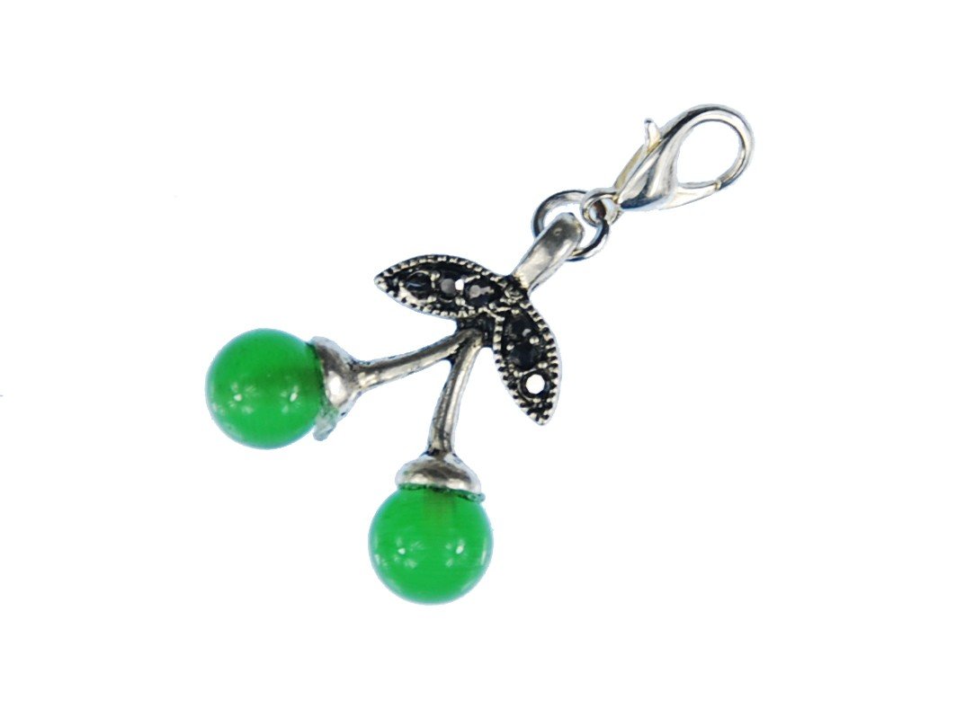 Miniblings Cherries Double Green Glass Beads Charm Pendant For Bracelet Wristlet