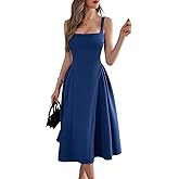 Wellwits Women's Wide Strap Square Neck Pleated Vintage Cocktail Formal Dress