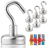 Treats&Smiles Powerful 6 Pack Heavy Duty 19LB Neodymium Magnetic Hooks + 4 Magnetic Clips + 3M Non Scratch Stickers - Durable & Strong Hanging Hooks For Indoor/Outdoor Use.