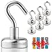 Treats&Smiles Heavy Duty Magnetic Hooks, 6 Strong Rare Earth Neodymium Magnets for Hanging Indoor and Outdoor Use. Bonus - 4 Unique Magnetic Clips