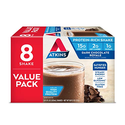 Atkins Gluten Free Protein-Rich Shake, Dark Chocolate Royale, Keto Friendly, 8 Count (Pack of 1)