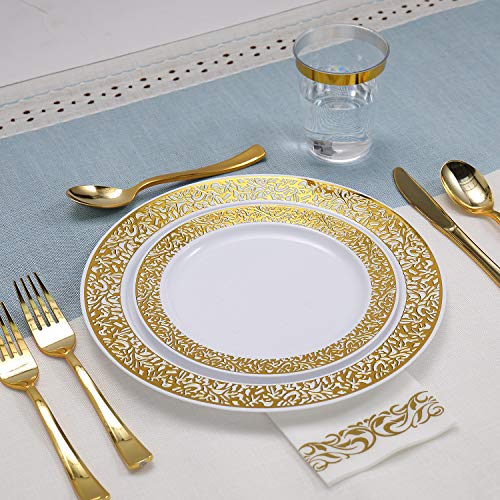 350 Piece Gold Dinnerware Set 50 Guest100 Gold Lace Plastic Plates50