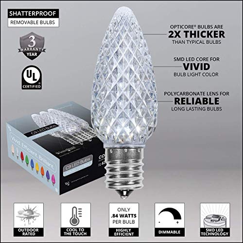 25 Pack OptiCore LED C9 Cool White Christmas Light Bulbs 0.84W