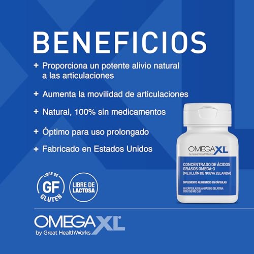 Suplemento de apoyo articular OmegaXL, para alivio - Suplemento muscular natural, aceite de mejillón de labios verdes, capsulas de gel blandas, sin fármacos, 60 unidades