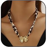 NIQIPOK Scarf Necklace with Charm Boho Bandana Necklace Layered Leopard Choker Necklaces Gold Starfish Pendant Necklaces Beach Holiday Jewelry for Women