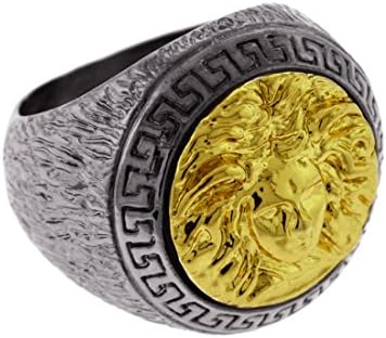 Size 11 Medusa Head Gold And Black Tone Mens Ring Hip Ring