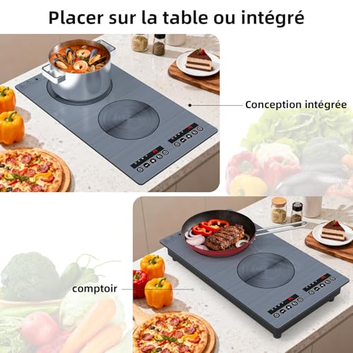 VBGK 2 burner induction hob, 220 V 3000 W double burner hob with LED touch control, 9 power levels, child safety and timer, overheating protection