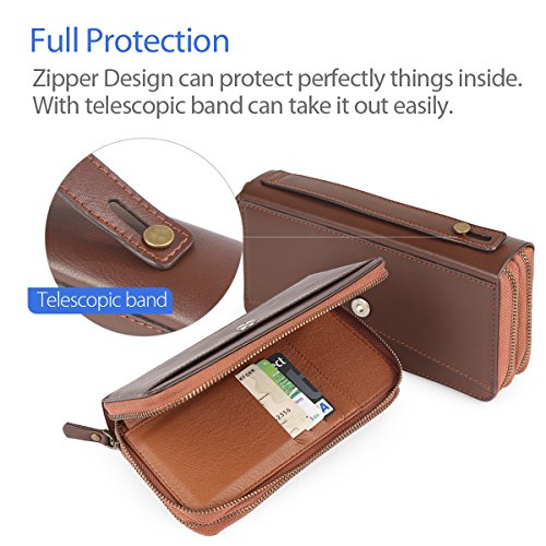 image for TSCASE Zipper Leather Wallet Case, Clutch Bag Phone Wallet Cover with 