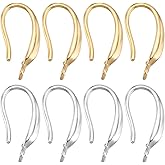 Beebeecraft 1 Box 28Pcs Dangle Earring Hooks 925 Sterling Silver Plated & 24K Gold Plated French Earring Hooks with 1.5mm Hole Loop Dangle Fish Hook for Jewelry Making DIY Crafts