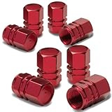 Hexagon Style Polished Aluminum Red Chrome Tire Valve Stem Caps (Pack of 8)