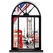 DNVEN Vintage London Telephone Booth England Big Ben Bus City Scenery 3D Full Colour High Definition Faux Window Frame Wall Decals Stickers Bedroom Living Room Playroom Decals 18 inches x 27 inches