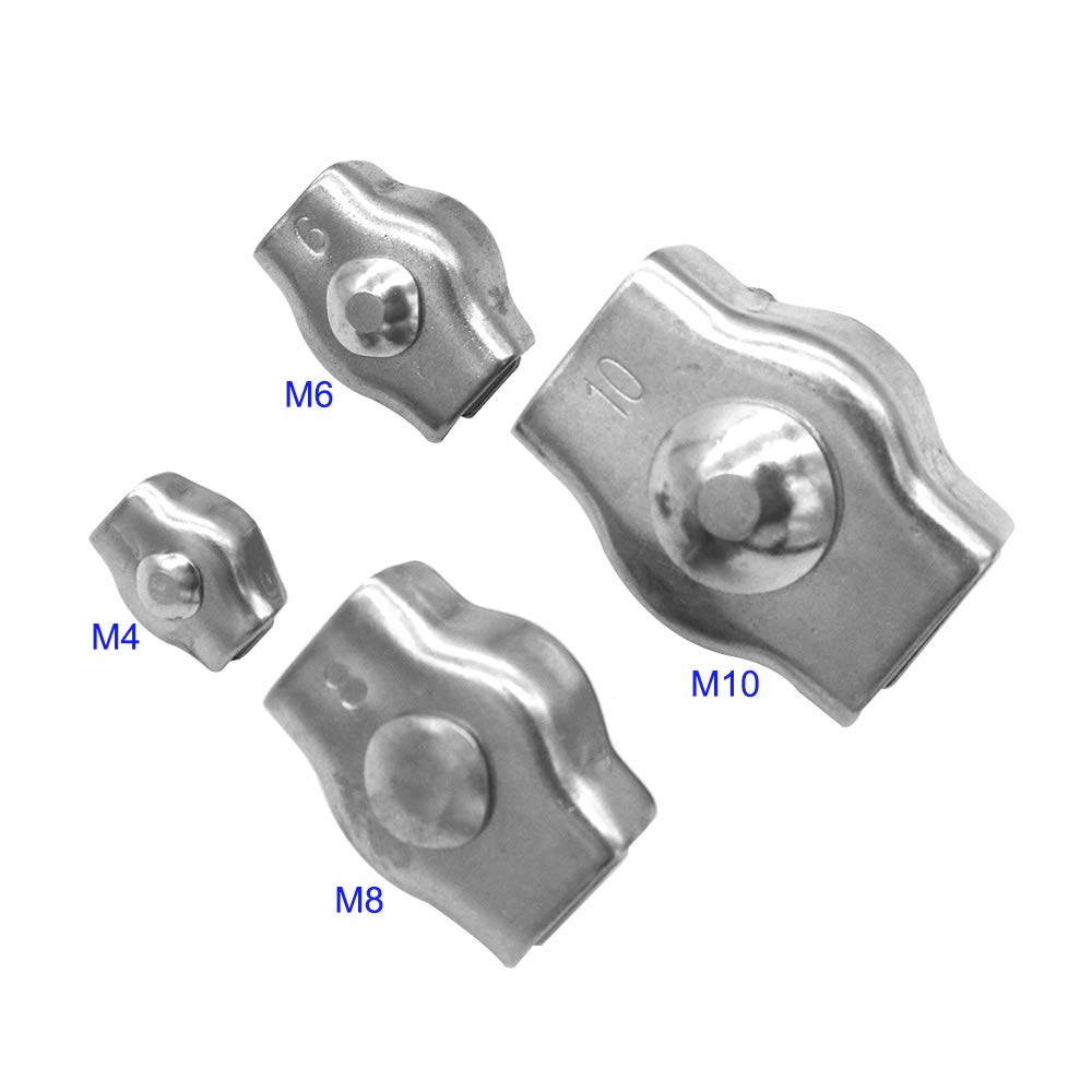 POFET 6 Pack 304 Stainless Steel Bolt Wire Clips, Adjustable Steel Wire Rope Single Clamps M8 - Image 5