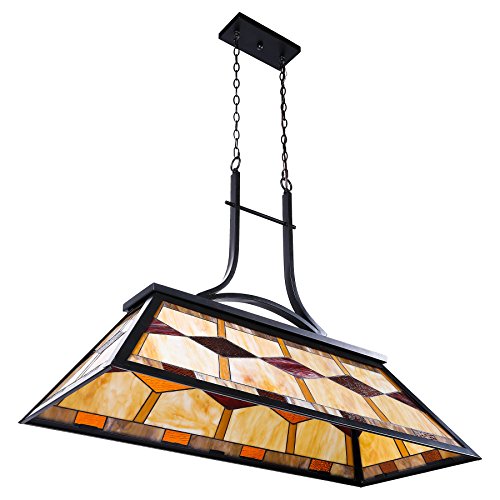 3-Light Antique Bronze Finish Billiard Pool Table Lighting, Large Kitchen Island Pendant Light, 3 Lights Island Chandelier with Tiffany Shade, 3Lt Hanging Fixture