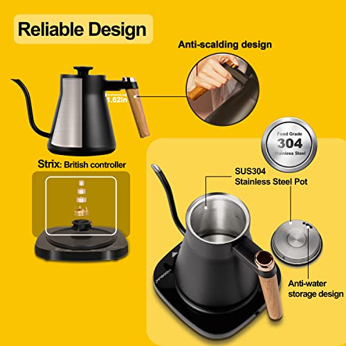 MOOSUM Electric Gooseneck Kettle Temperature Control, Coffee Kettle & Pour Over Kettle with 100