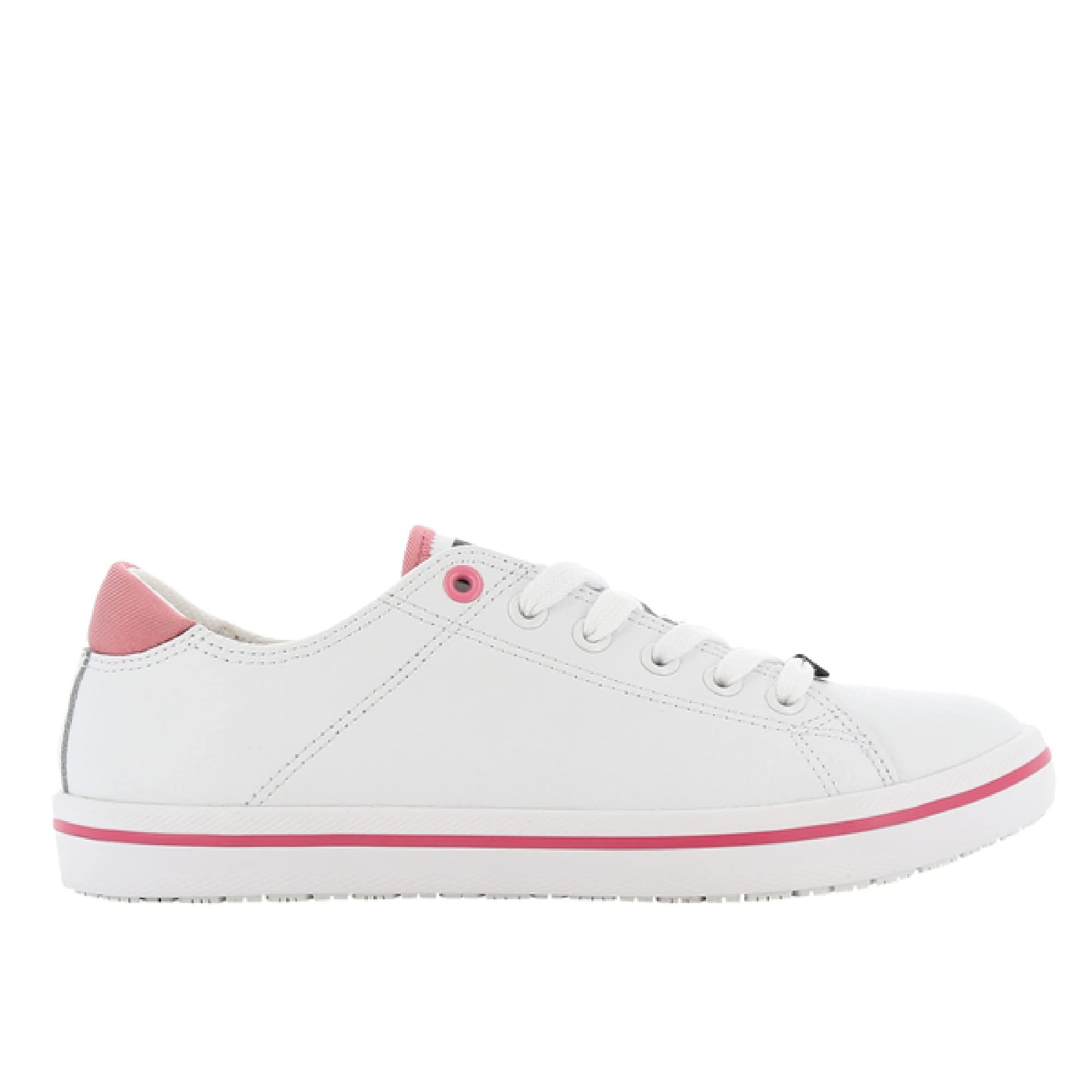 Oxypas 'Paola' Leather, Professional Lace-up Shoe with Oxygrip Anti-slip Sole (SRC) and Anti-static ESD (EU 38, White with Fuchsia Trim)