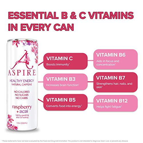 ASPIRE Healthy Energy Drink – Raspberry Acai, 12 Pack – Zero Sugar