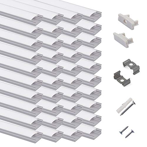 hunhun 40-Pack 3.3ft/1Meter U Shape LED Aluminum Channel System with Milky Cover, End Caps and Mounting Clips, Aluminum Profile for LED Strip Light Installations, Very Easy Installation