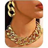 Annpro Chunky Chain Choker Necklace Earrings Set for Women,Punk Thick Wide Cuban Link Chain Necklace Hip Hop Link Chain Dangle Drop Earring Fashion Jewelry