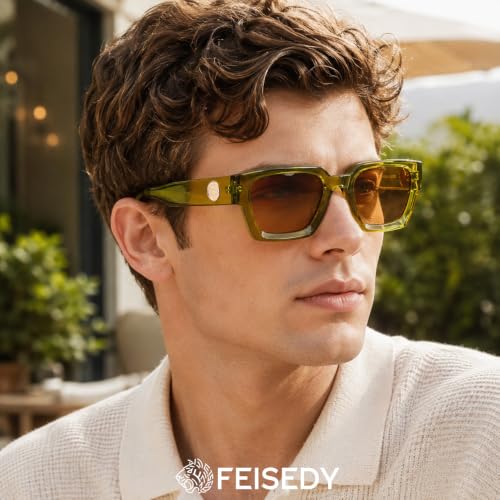FEISEDY Gafas de sol cuadradas retro de los 90 para mujer Hombre Lentes de sol rectangulares de moda con protección UV400 B2385