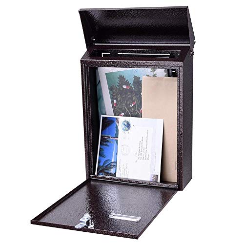 Ampersand Shops Professional Wall Mounted Lockable Mailbox with Lock and Key Secure Mail Dropbox Comment Box Classic Glossy Brown (12-4/5" x 9-2/5" x 3-3/4") - Thumbnail 4