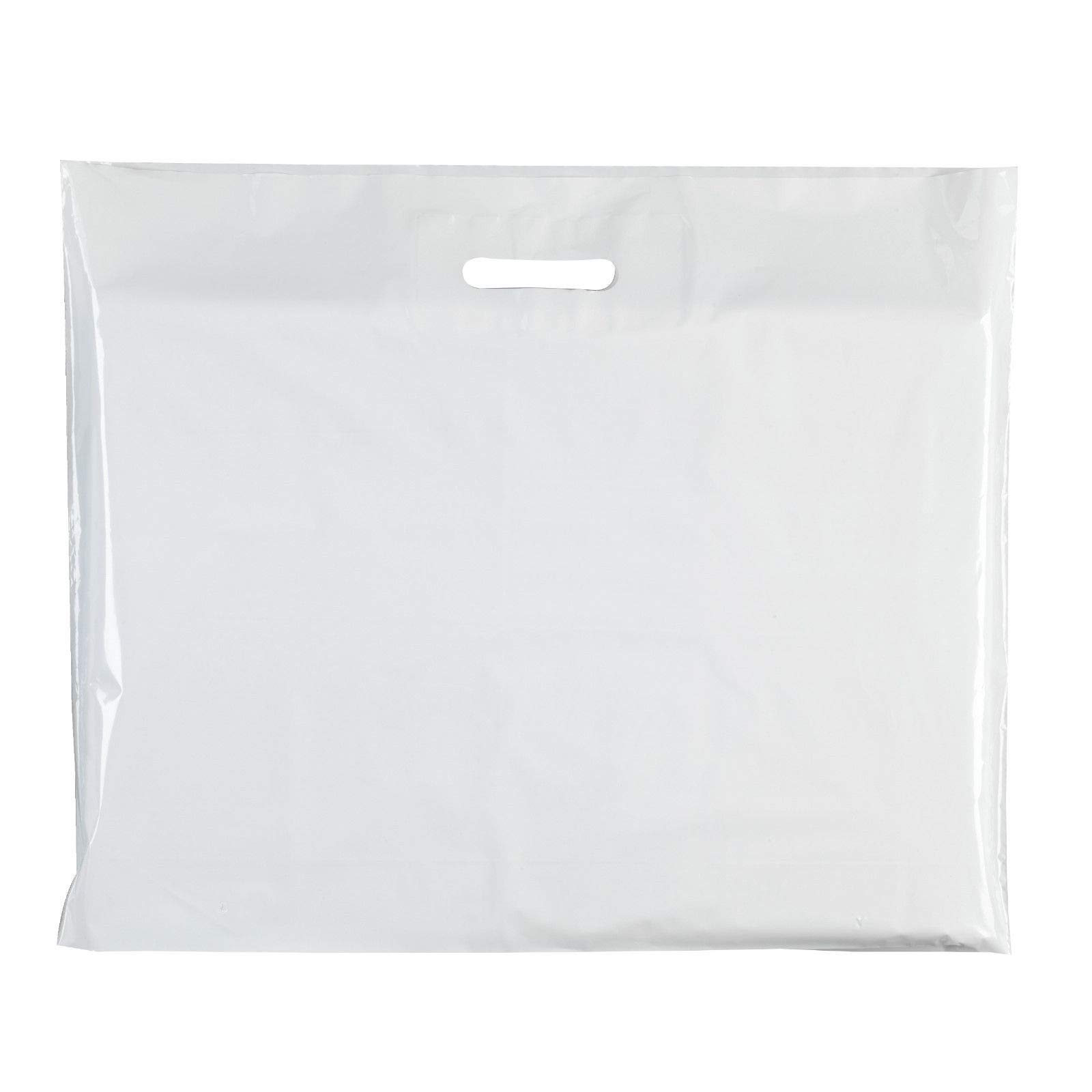 100X Plastic Carrier Bag - Modern Printed Strong Gift Shopping Bags- 3 SIZES/10 Colors (Plain White (Medium)) — image 1