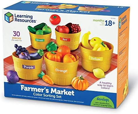 Studying Sources Farmer’s Market Coloration Sorting Set, Homeschool, Play Meals, Fruits and Greens Toy, Easter Toys, 30 Piece Set, Easter Presents for Children, Ages 3+
