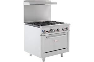 EMPURA 36" Freestanding Natural Gas Range | Cooking Stove with Single Standard Oven and (6) Cast-Iron Open Burners for Kitchen Restaurant | 211,000 BTU | 36"W x 32-5/8"D x 60-3/8"H, Stainless Steel