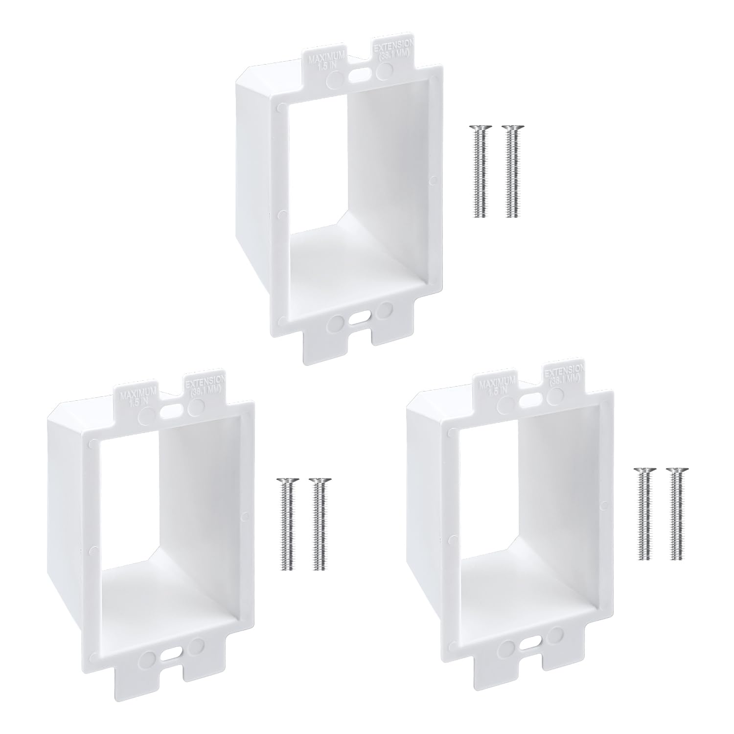 Photo 1 of 3pcs BE1-2 Electrical Outlet Box Extenders, 1 Gang/Single Gang Electric Box Extension with 6pcs Screws Power Switch Receptacles Accessories (White)