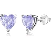 Vito Valentine's Day Earrings Gift, 925 Sterling Silver Birthstone Stud Earrings for Women, Heart Cubic Zirconia Hypoallergenic Ear Studs Jewelry Birthday Gift for Mom Wife Daughter Grandma