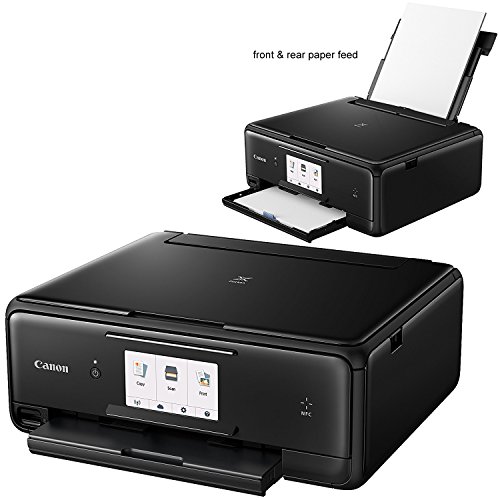 Canon Pixma TS8020 Wireless All-In-One Printer with Scanner, Copier & 4.3" Touch Screen (Black) + Set of Ink Tanks + Photo Paper Sample + USB Printer Cable + HeroFiber Ultra Gentle Cleaning Cloth