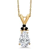 Gem Stone King 14K Yellow Gold White Moissanite and Black Diamond Pendant Necklace for Women | 1.08 Cttw | Gemstone Birthstone | Pear Shape 8X5MM | With 18 Inch Chain