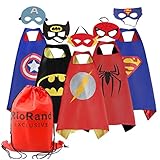 RioRand Dress Up Costumes 5-Pack Cartoon Satin Capes Set With Felt Mask,slap bracelets and Exclusive Bag For Kids Boys