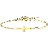 Dainty Gold Bracelet for Women Trendy 14K Gold Plated Bracelet for Women Non Tarnish Stackable Knot Infinity Cross Paperclip Clover Link Chains Bracelet Set Jewelry Gifts