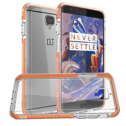 OnePlus 3T / OnePlus 3 Case, Orzly Fusion Bumper Case Cover Shell for OnePlus THREE (Original 2016 Model & 3T Version) Protective Hard Cover with Impact Absorbing ORANGE Rubber Rim & Clear Back Panel