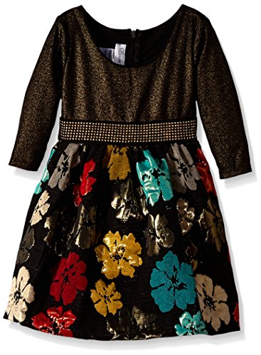 Bonnie Jean Girls' Sleeveless Printed Brocade Dress With Gold Belt | Aztec Pattern Party Dress - View #8