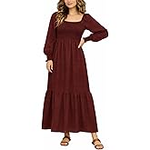 LIGHT DOT Women's Square Neck Maxi Casual Dress Modest Long Sleeve Tiered Flowy