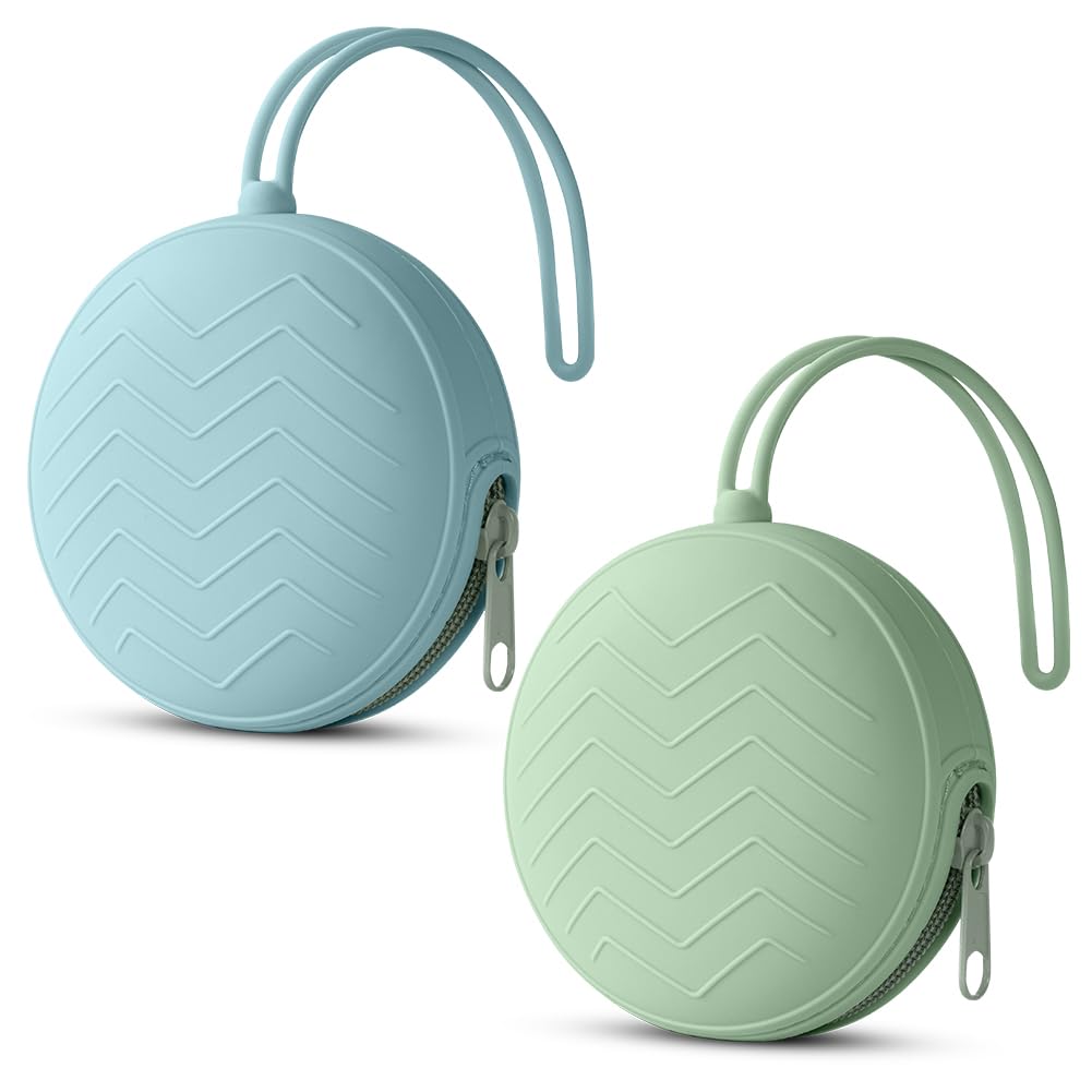 Aolso Dummy Holder Set, 2PCS Silicone Dummy Case, Portable Soother Pods for Travel, Home (Green/Blue)
