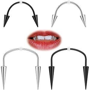 16G Vampire Fangs Smiley Piercing Jewelry Vampire Teeth Halloween Jewelry | Black Angel Fang Piercings Kit Long Spike Teeth R