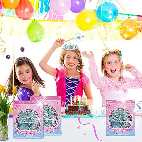 Tagitary Princess Dress Up Jewelry Dress-up Play Toy Set for Girls Jewelry with Crowns, Necklaces, Wands, Rings, Earrings Bracelets and Blue Skirt, 21 Pcs - Thumbnail 6