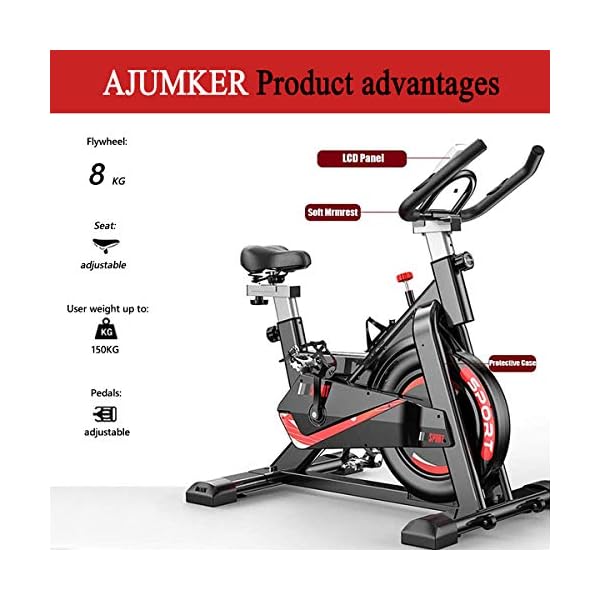 AJUMKER Indoor Exercise Bike Spinning Bike Adjustable Handlebars&Seat Gym Home Workout All-inclusive Fitness Bicycle Stationary Heart Rate Function LCD Display 330lbs Affordability (UK Stock)