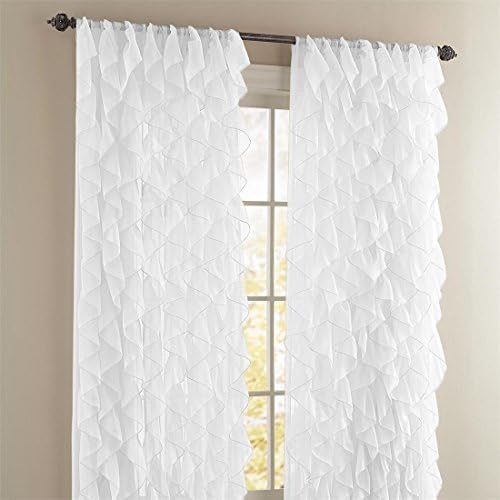 MEM PRODUCT'S 1PC Cascade White 48X84" Shabby Chic Sheer Ruffled Curtain Panel
