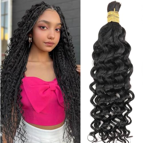 Human Braiding Hair Water Wave Human Hair Brazilian Curly Boho Hair for Braiding No Weft for Boho Braids Human Hair Wet and Wavy for Extensions Knotless Braids (Natural Color, 18 inch/50g)